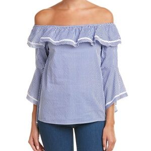 Brand New Blue Striped Off the Shoulder Top